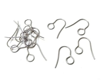 100 ganchos para pendientes de acero inoxidable 304 con orificio para bucle (19 mm x 14 mm, bucle grande: 6 mm)