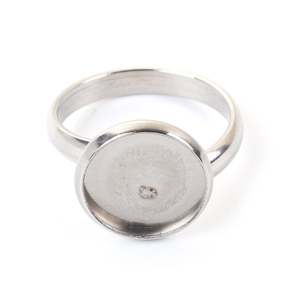 10 pcs. 304 Stainless Steel Cabochon Setting Bezel RING bases - Ring Size 7 US - Glue Pad 12mm - Hypoallergenic! Tarnish Resistant!