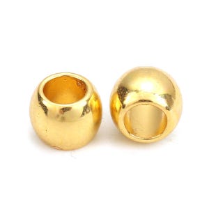 100 pcs Gold Plated Smooth Drum METAL Spacer Beads - 7mm x 6mm - Large Hole: 4mm - Fits European Cords!