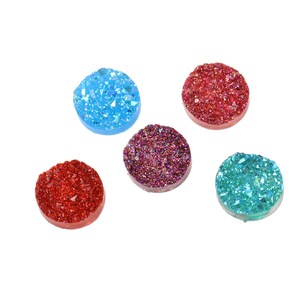 10 pcs Druzy Resin Embellishment Cabochons Sparkly Mix AB- 12mm (1/2 in) - 5 Colors - Assortment - Blue, Red, Purple, Green, Strawberry Red!