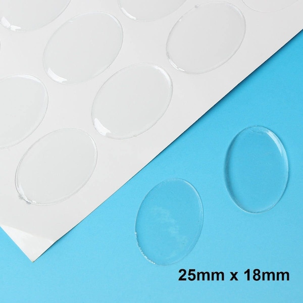20 or 50 pcs. Oval Clear Round Epoxy Resin Stickers - 25mm (1") x 18mm (3/4")