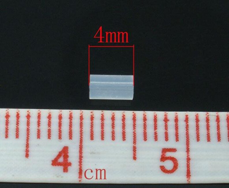 100 piezas (50 pares) de tapones de goma transparentes para pendientes - 4 mm x 2 mm - Forma de tubo - Tamaño del orificio: 0,6 mm imagen 3