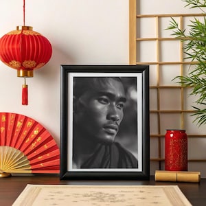 Póster de retrato vertical, arte mural minimalista en blanco y negro para espacios de meditación, decoración del hogar serena y poderosa, arte de fuerza silenciosa.