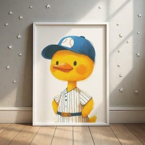 Baseball Duck Print | Sports Duck Nursery Art | Kids Room Decor | Digital Download Wall Art