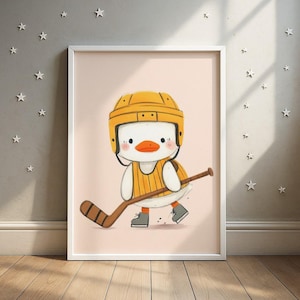 Hockey Duck Print | Sports Nursery Art | Kids Room Decor | Digital Download Wall Art