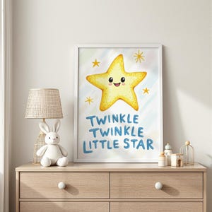 Twinkle Twinkle Little Star Starry Night Quote Print, Lullaby Wall Art, Digital Download