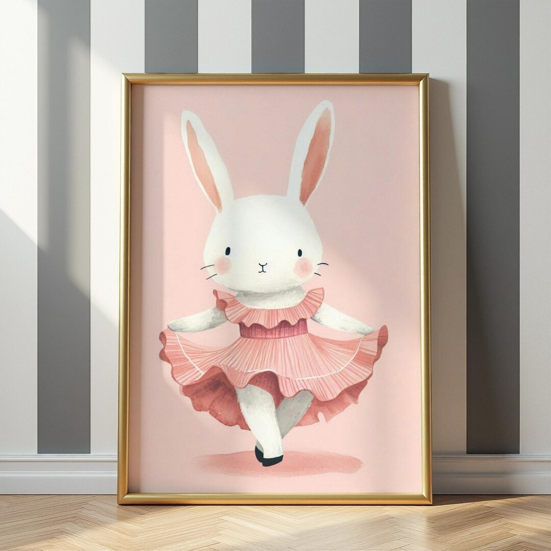 Salsa Dancing Rabbit Print, Ballet Bunny in Ruffled Dress Illustration ...