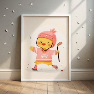 Hockey Duck Print | Sports Duck Nursery Art | Kids Room Decor | Digital Download Wall Art