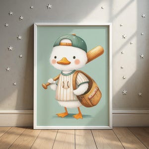 Baseball Duck Print | Sports Duck Nursery Art | Kids Room Decor | Digital Download Wall Art