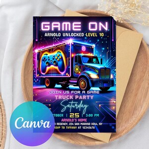 Video Game Truck Birthday Invitation: Gamer Party (Digital Download)