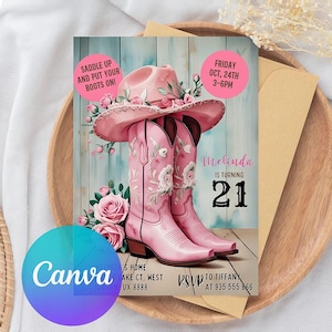 Pink Cowgirl Birthday Invitation: Watercolor Western Hoedown (Digital Download)