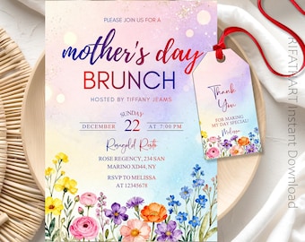 Editable Mother'S Day Brunch Invitation Template, Mother'S Day Lunch Invite, Mothers Day Party Invite, Canva Template