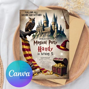 Editable Wizards Witches Birthday Invitation Magical Birthday Invite Editable Castle Wizardry Party Download instant download digital invite