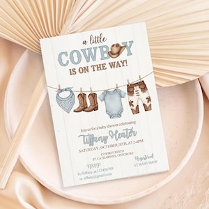 Invitation Template, Birthday Invitations, Instant Download, Editable Template, Western Invite, Cowboy Baby Shower, Western Baby Shower, Cowboy Clothesline, Cowboy On The Way, Cowboy Invitation, Cowboy Clothes, Cowboy Shower Invite, Baby Clothesline, Cowboy, Baby Shower, Invitations Instant Download, Digital Download Invitation,