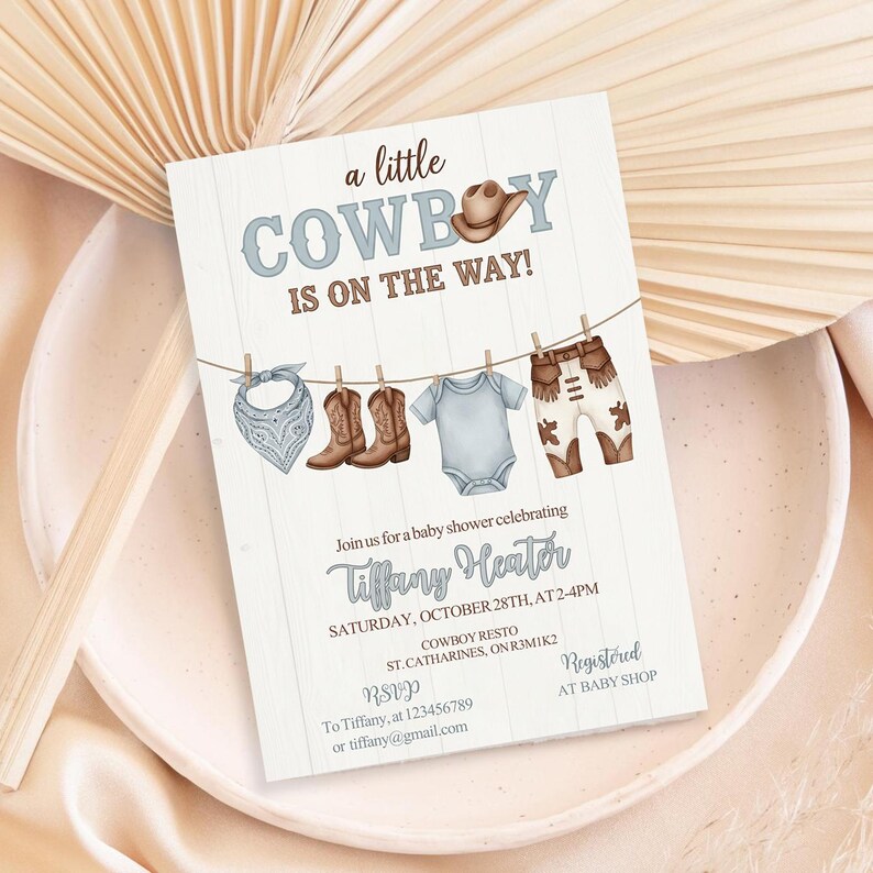 Invitation Template, Birthday Invitations, Instant Download, Editable Template, Western Invite, Cowboy Baby Shower, Western Baby Shower, Cowboy Clothesline, Cowboy On The Way, Cowboy Invitation, Cowboy Clothes, Cowboy Shower Invite, Baby Clothesline, Cowboy, Baby Shower, Invitations Instant Download, Digital Download Invitation,