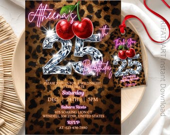 "25 Gepard Print Geburtstagseinladung & Vibes Leopard Print Evite, Gepard einladen, Gepard Print, Leopard-Print, Mädchen Geburtstag einladen