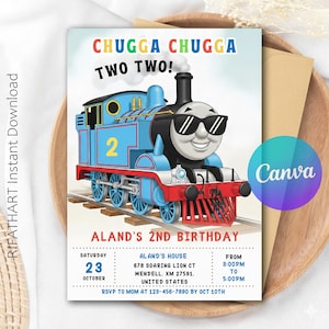 Train Birthday Invitation Chugga Chugga Choo Choo Invitation, Chugga Chugga Two Two 2Nd Birthday Invitation, Editable Canva Template R447