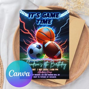 Sports Birthday Invitation, Sports Party Birthday Invitation, Sport Theme Invite, Sports Flyer, All Star Sports Invitation Template