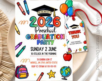 Preschool Graduation Invitation, Pre-K Graduation Invitation, Class Of 2026 (Digital File)