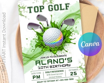 Editable Golf-Themed Birthday Invitation, Par-Tee Time Party Invite, Green Course Celebration, Fun Golf Bash, Editable Canva Design