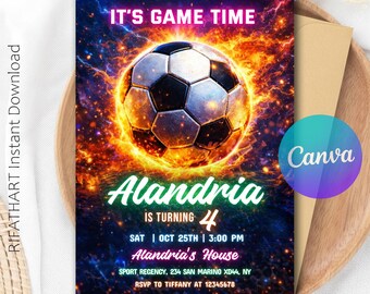 Soccer Birthday Invitation, Soccer Invitation, Soccer Party Invite, Football Birthday Evite, Boy Birthday Party, Canva Editable RI435