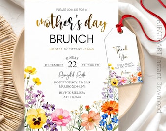 Mother'S Day Brunch Invitation Template, Mother'S Day Lunch Invite, Mothers Day Party Invite, Editable Canva