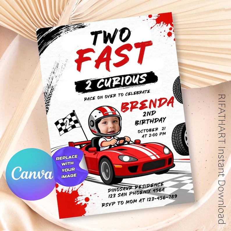 instant download, canva template,  birthday invitation, race car invitations, race car invitation, race car invites, race car invite, racing car invites, racing car invite, two fast invitation, two fast invitations, two fast invite, two fast invites, printable invitation, digital birthday card, canva template, red ninja invite, samurai invitation