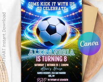 Editable Soccer Birthday Invitation, Kick off Celebration Soccer Party, Football Party, Soccer Invitation, Football Flyer R174