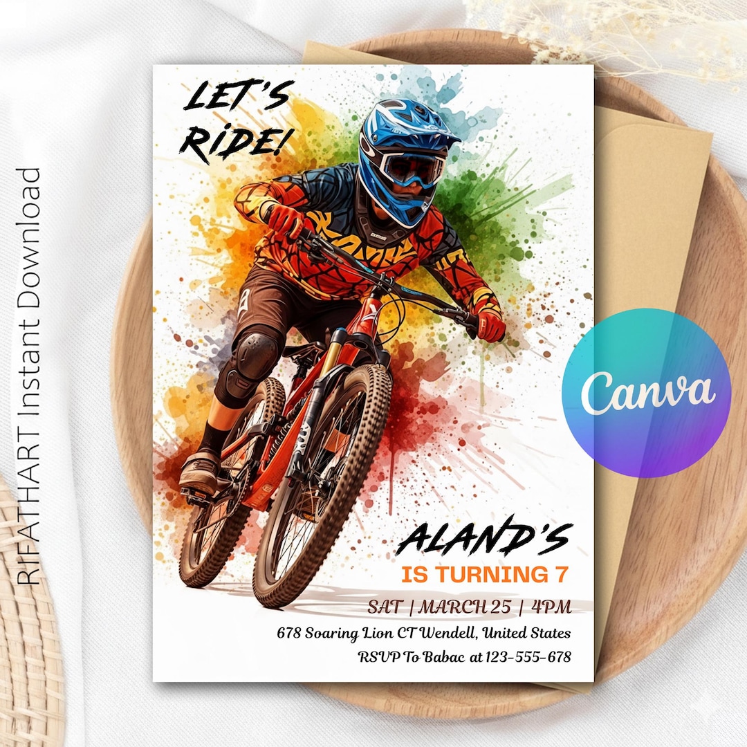 Boy Bike Party Invitation, Mountain Bike Party Invite, Dirt Bike Party ...
