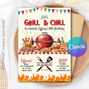 Grill & Chill BBQ Birthday Invitation Template (Digital Download)