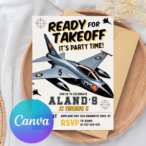 Editable Fighter Jet Invitation, Editable Fighter Pilot Birthday Invitation, Boy Military Invitation, Invitation Template, Instant Download