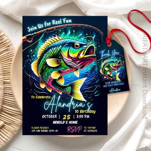 Fishing Birthday Invitation Template: Reel In Fun (Digital Download, 5x7 Canva Editable Invite )