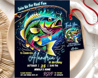 Fishing Birthday Invitation Template: Reel In Fun (Digital Download, 5x7 Canva Editable Invite )