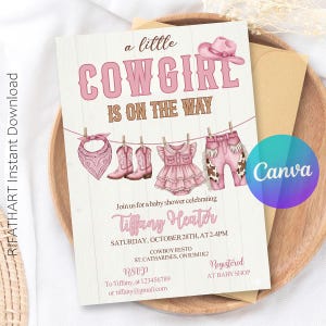 Printable cowgirl baby shower invite, Baby shower: Little Cowgirl theme, Western baby girl shower invitation, Digital cowgirl shower Evite