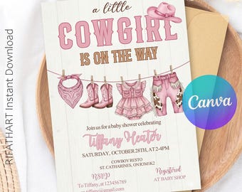Printable cowgirl baby shower invite, Baby shower: Little Cowgirl theme, Western baby girl shower invitation, Digital cowgirl shower Evite