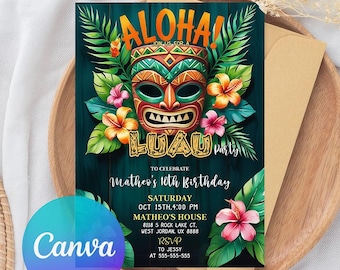 Luau Birthday Invitation: Editable Aloha Party Template (Digital Download)