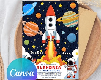 Editable Space Birthday Party Invitation, Outer Space Theme Invitation, Boy Birthday Invitation, Editable Space Birthday Invitation Template