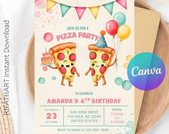 Editable Pizza Making Party Invitation Template, Boy and Girl Movie Night Birthday Sleepover Invite, Digital Printable Instant Download R425