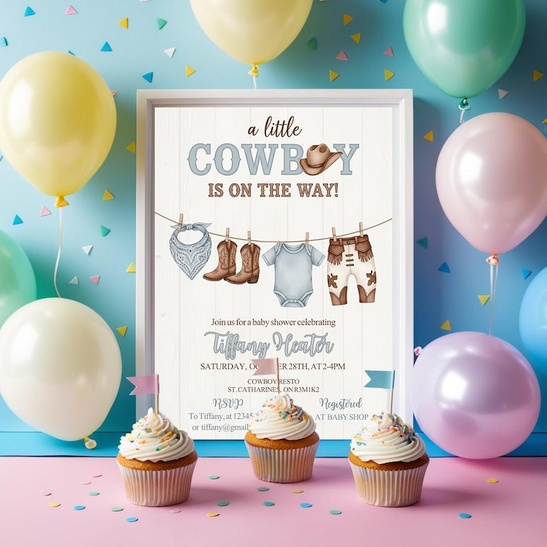 Invitation Template, Birthday Invitations, Instant Download, Editable Template, Western Invite, Cowboy Baby Shower, Western Baby Shower, Cowboy Clothesline, Cowboy On The Way, Cowboy Invitation, Cowboy Clothes, Cowboy Shower Invite, Baby Clothesline, Cowboy, Baby Shower, Invitations Instant Download, Digital Download Invitation,