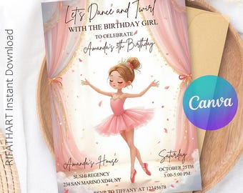 Ballerina Birthday Invitation, Pink Ballet Party Invite, Tutu Cute Bday Invite