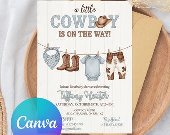 Cowboy Baby Shower Invitation: Western Theme, Editable Canva Template (Digital Download)