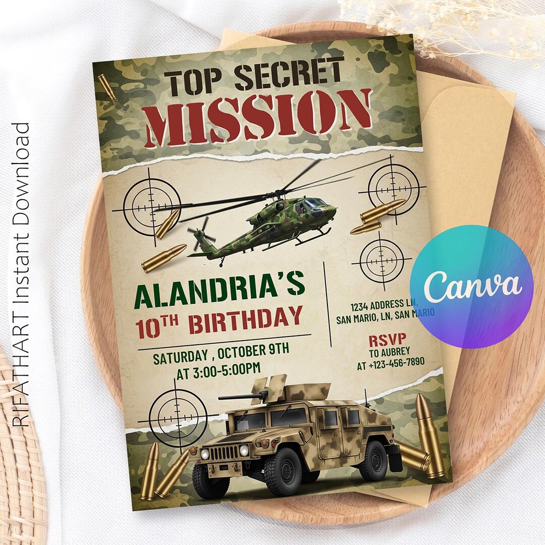 Military Party Invitation, Soldier Birthday Invite, Army Birthday ...