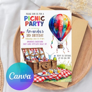 Picnic Party Invitation, Picnic Party Decor, Personalized Picnic Party Invite Template, Editable Canva