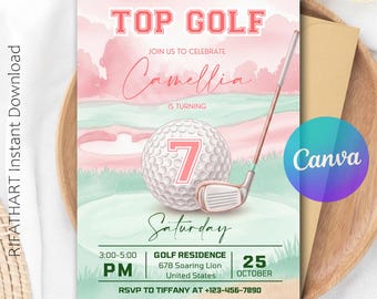 Golf Birthday Invitation, Glow Party, Golf Theme Party Invitation For Girls, Golf Invitation, Sports Birthday Party R465