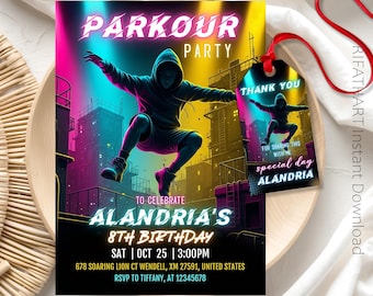 Printable Parkour Birthday Party Invitation, Teen Parkour Birthday Invitation Jump Parkour Birthday Flyer, Editable Canva Template R441