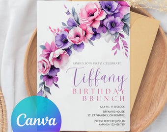 Floral Birthday Brunch Invitation Template: Editable Wildflower Design (Digital Download)