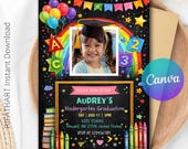 Editable Kindergarten Graduation Invitation, Elementary School Graduation Announcement, Pre-School Template, Editable Canva R531