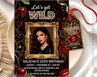 Cheetah Print Birthday Invitation, Girls Night, Canva Template (Digital Download)