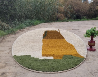 Custom Moroccan Berber Rug by Orin, Wool Rug, Modern Round , Round Handmade Moroccan Rug Round Berber Rug, Handmade Wool Rug .