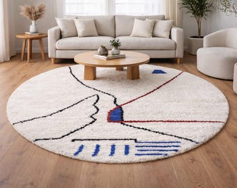 Custom Moroccan Berber Rug , Round Berber Rug Handmade Wool Rug , Round Moroccan Berber Rug.